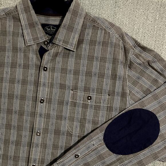 Nat Nast Luxury Original Shirt Men's XL Brown Plaid Elbow Patch Dress Preppy - Picture 2 of 10